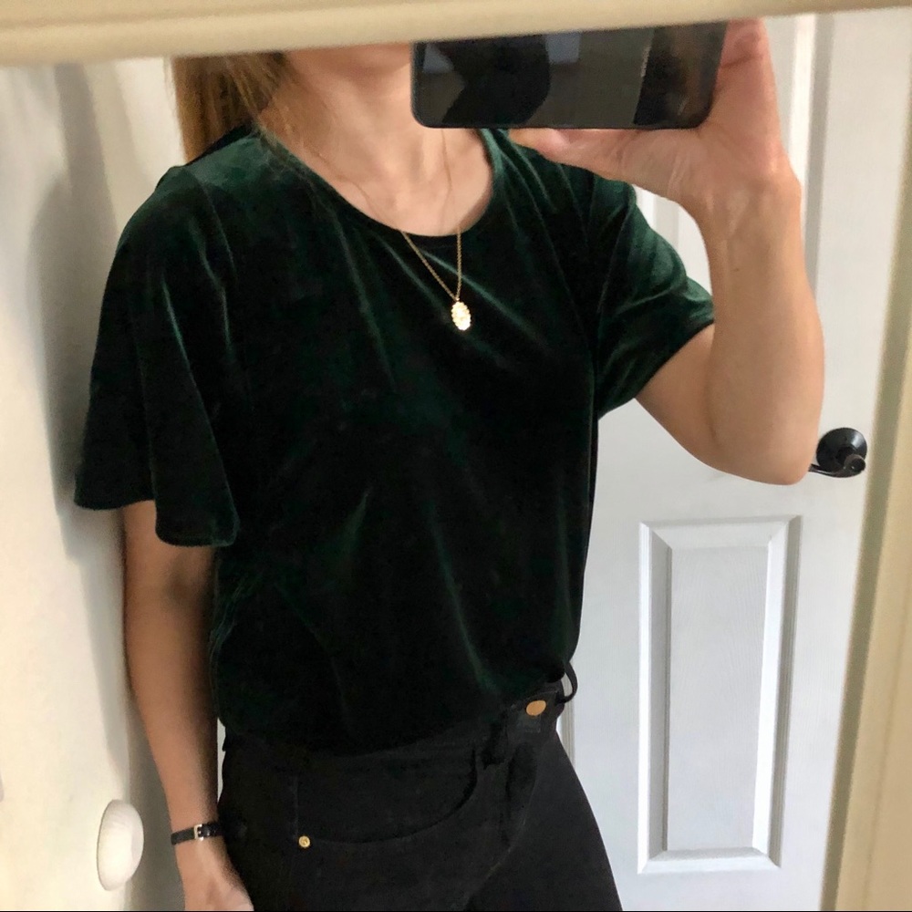 Madewell velvet emerald green butterfly top size S - Picture 3 of 7